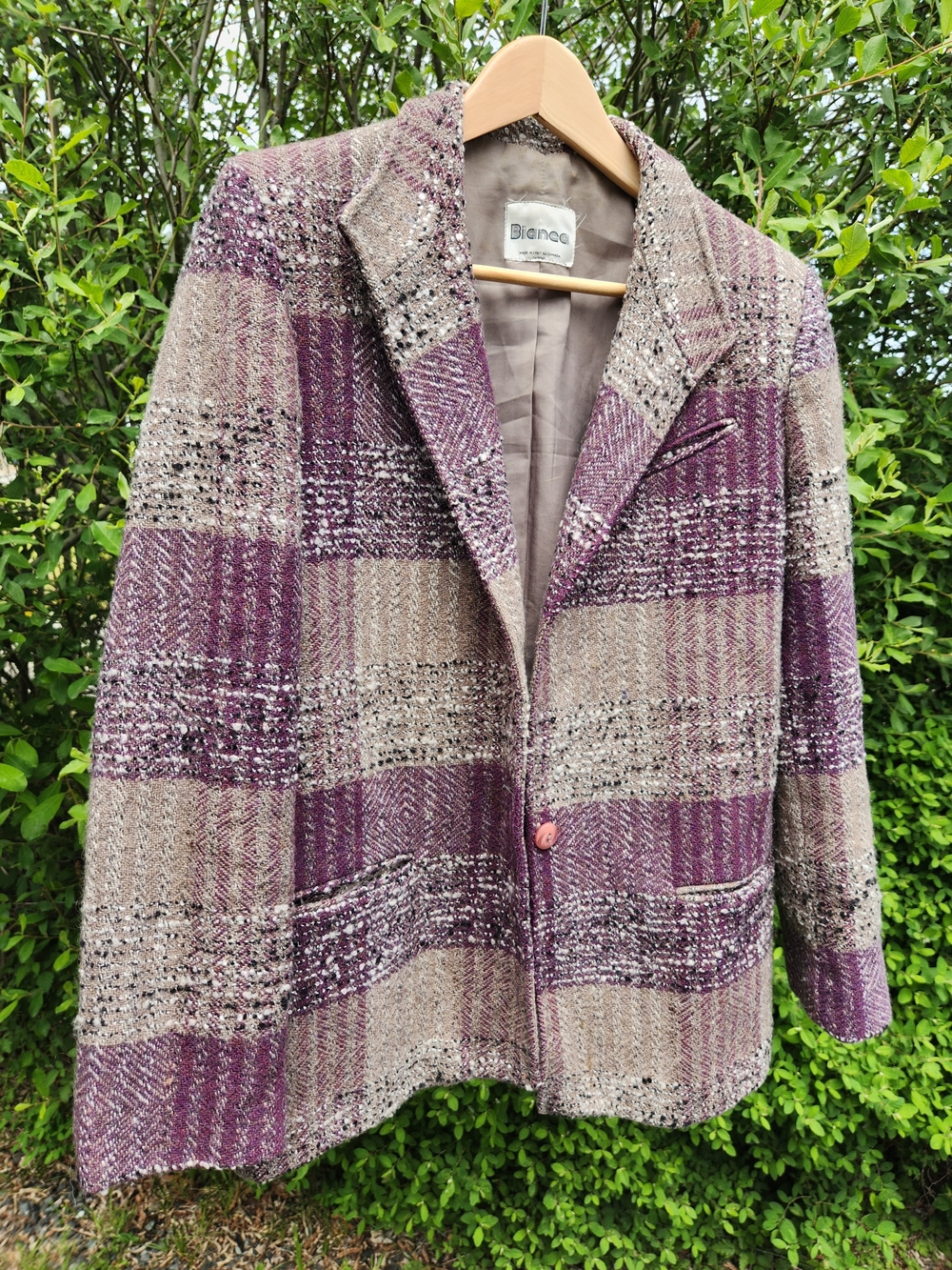 Bianco Women's Purple & Beige Plaid Tweed Blazer